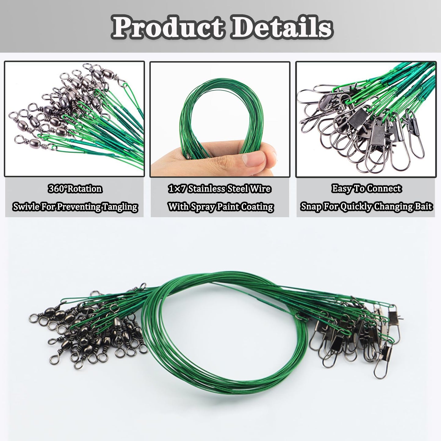 Fishing Leaders, 30pcs Stainless Steel Leader Wire Fishing Leader Line with Swivel Snaps Fishing Wire Leaders Connecting Fishing Tackle Lure or Hook for Saltwater and Freshwater - 11.81inch