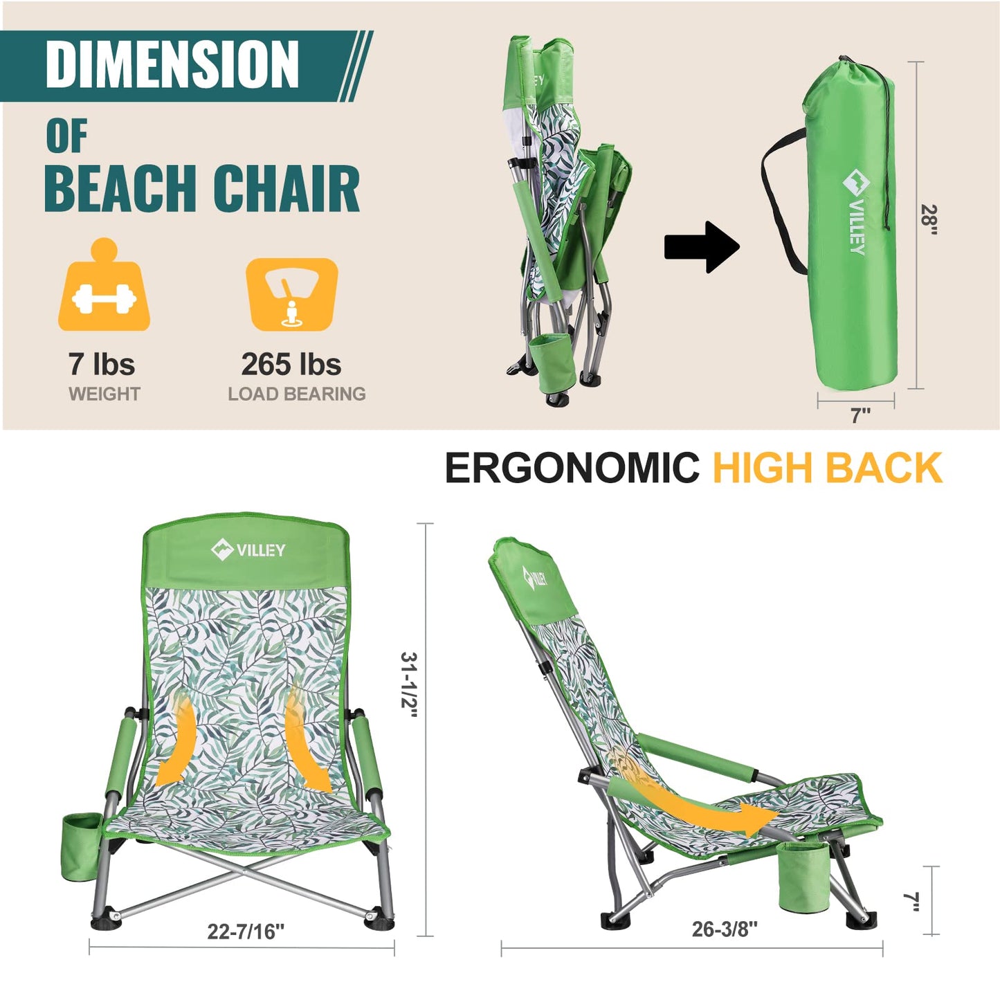 VILLEY Portable Camping Picnic Table and Low Beach Chair