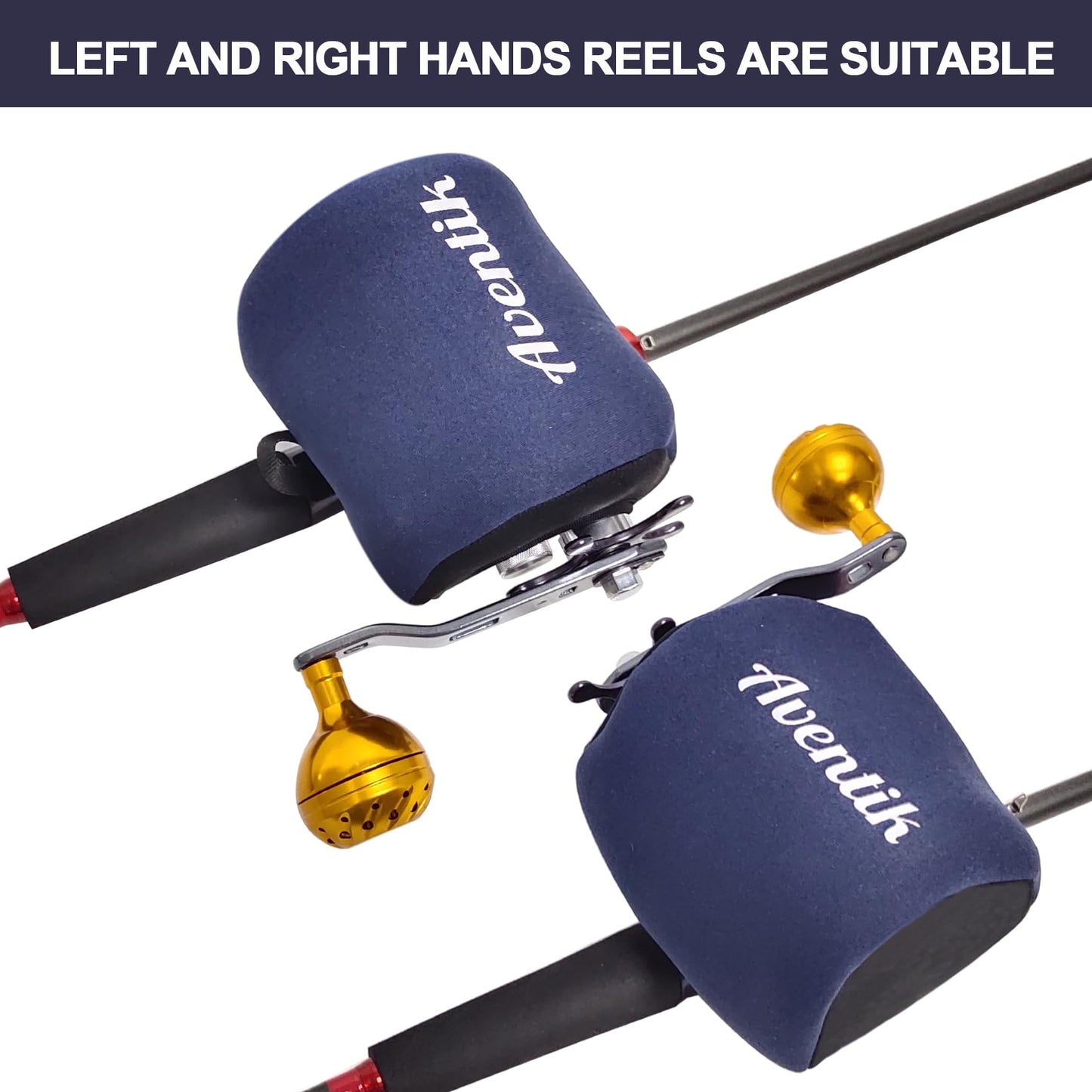 Aventik Neoprene Fishing Reel Cover Pouch Round Baitcasting Trolling Reels Storage Conventional Reel Cover Durable Soft Protection (Black/Red, XL:5.1''Width x 3.5''Diameter)