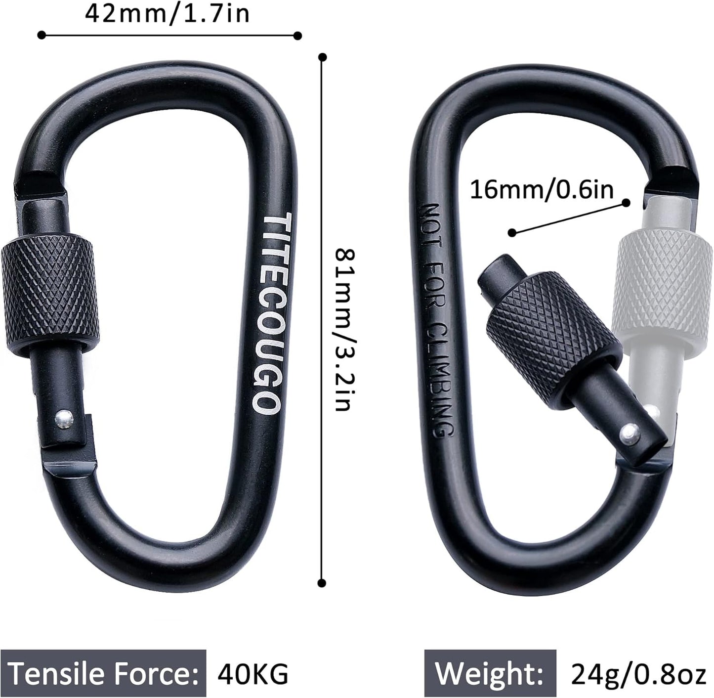 TITECOUGO Aluminum Alloy D-Ring Carabiner Key Chain Clip Hook for Camping Hiking Backpacking Outdoor Not for Climbing