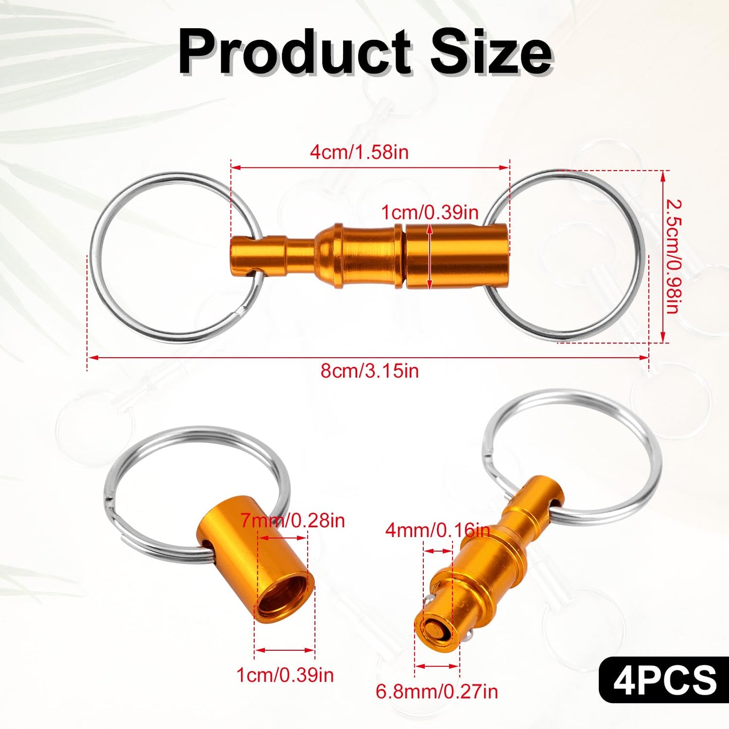 4pcs Quick Release Keychain, Iron Brass Alloy Detachable Keychain Pull Apart Key Chain Quick Release Key Ring Snap Separate Detachable Key Ring Quick Disconnect Keychain (Yellow)