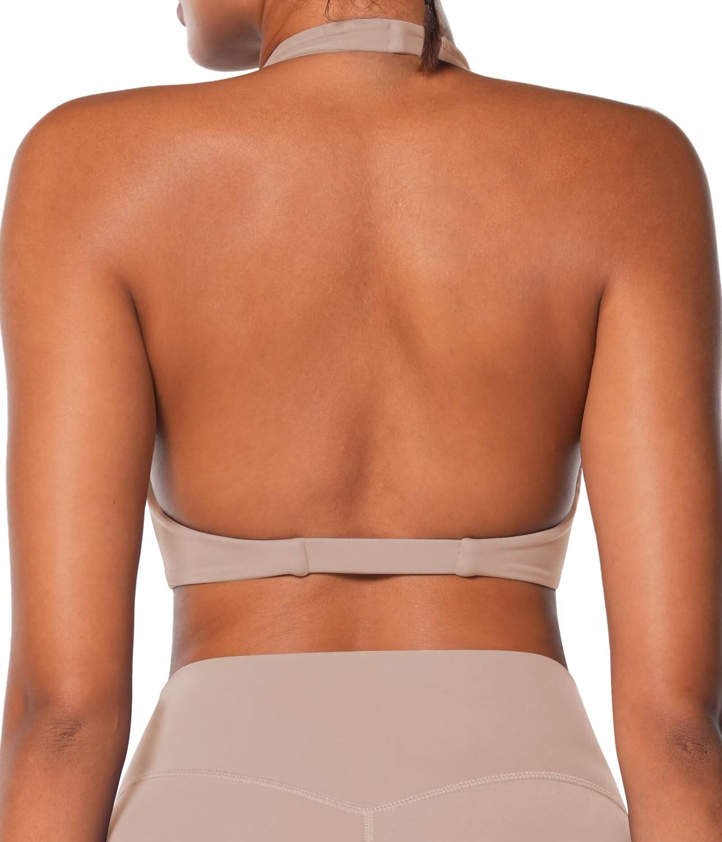 Sunzel Women's Halter Neck Sports Bra, Twist Front Yoga Crop Top with Removable Pads, Double Lined for Gym Workout or Lounge Beige Large