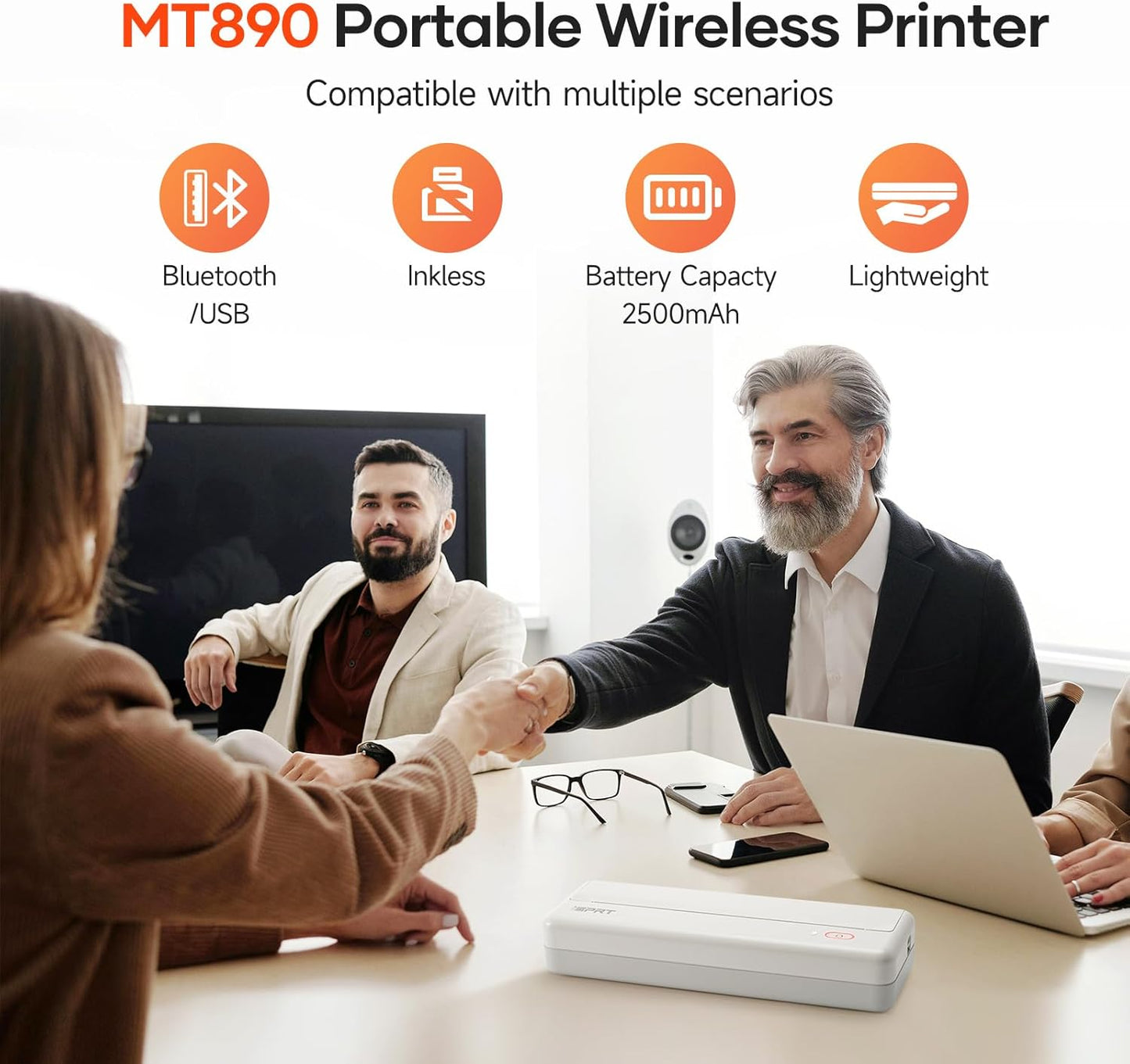 iDPRT MT890 Portable Wireless Printer - with Thermal A4 Paper, Bluetooth Inkless Printer for Travel/Home, Support US Letter&A4&A5 Size, Mobile Printers Compatible with iOS, Android & Laptop - Blue