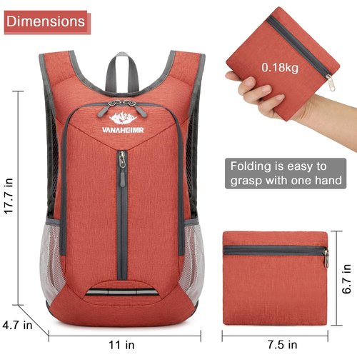 Esup 15L Lightweight Hiking Backpack Foldable Small Travel Backpack Packable Camping Backpack for Women Men (Dark Orange)