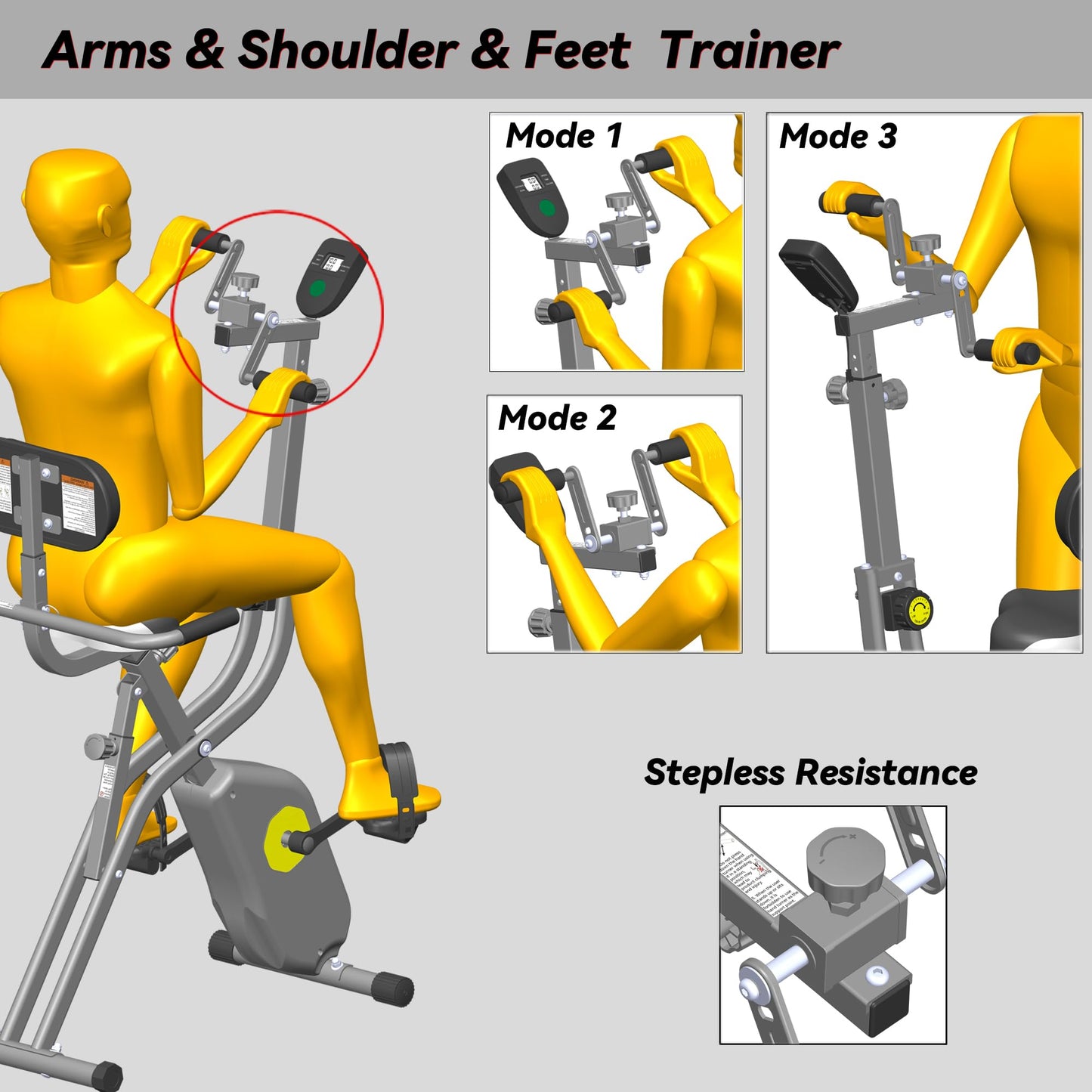 Folding Exercise Bike - Stationary Bikes for Home Use, Arms and Feet Workout, Foldable Indoor Cycling Machine - Magnetic with 8-Level Adjustable Resistance and 300 lbs Capacity