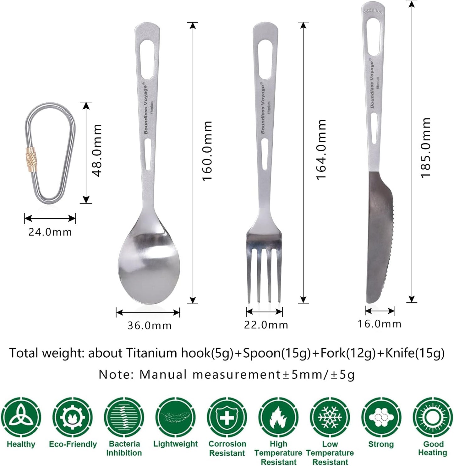iBasingo Titanium Tableware Camping Fork Spoon Outdoor Cutlery Set Travel Utensils for Picnic Hiking Backpacking Home Use