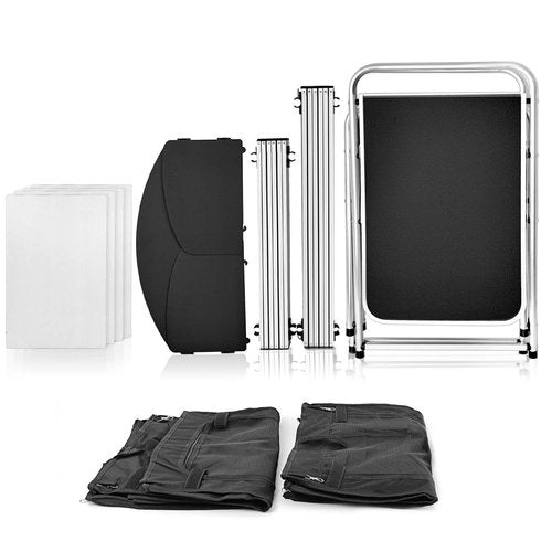 CampLand Folding Cooking Table Outdoor Portable Cook Station Aluminum Camping Kitchen with Storage Organizer, Windscreen, Hooks for BBQ, Party (Black2cabinet)