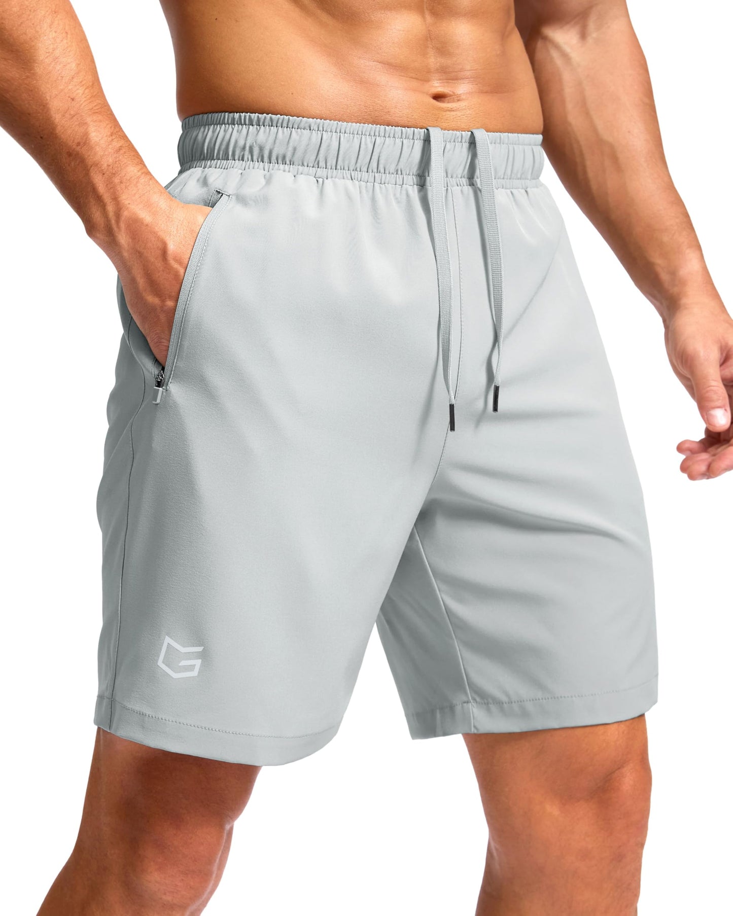 Men's Athletic Running Shorts with Zipper Pockets Quick Dry 7"/ 5"/ 9" Workout Gym Shorts for Basketball Hiking(Platinum Grey,7XS)