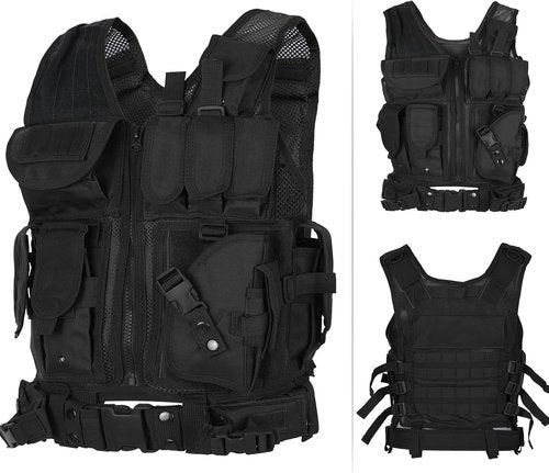 Lixada Tactical Vest Lightweight Breathable Polyester Sports Vest Outdoor Training Vest Adjustable for Adults