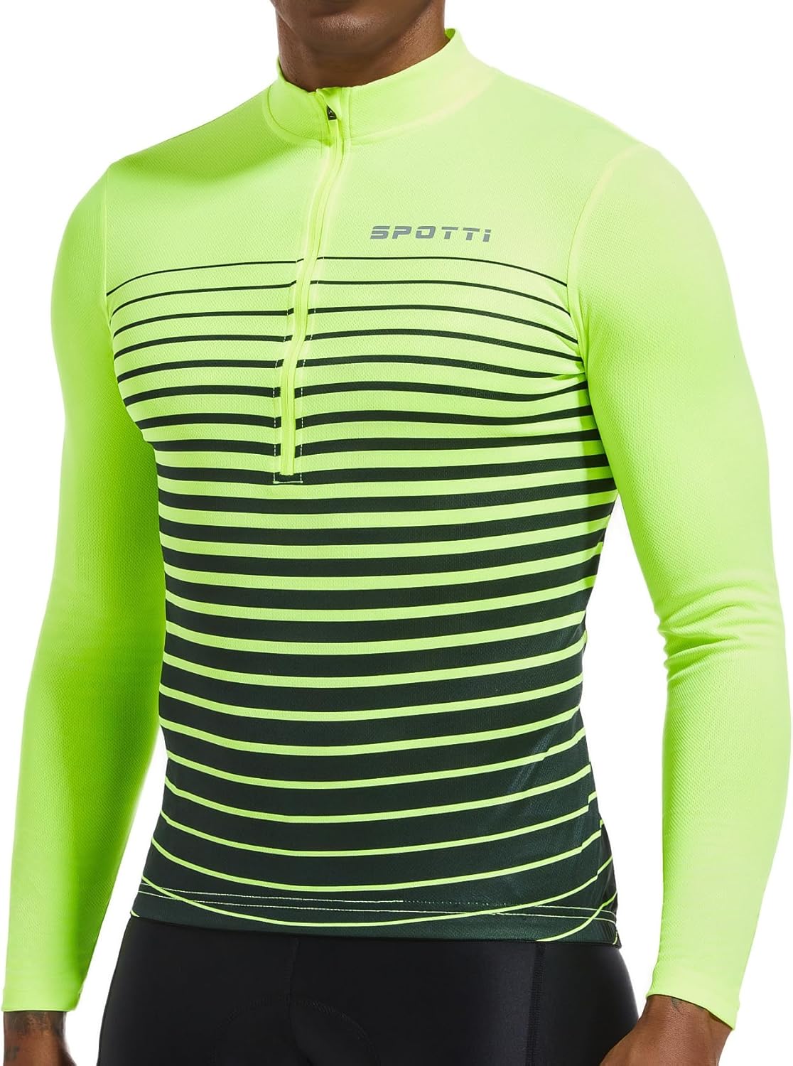 Spotti Men's Cycling Bike Jersey Long Sleeve with 3 Rear Pockets - Moisture Wicking, Breathable, Quick Dry Biking Shirt