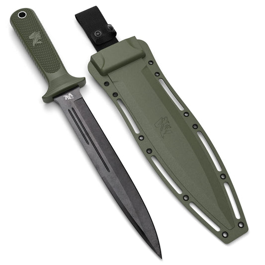 ODENWOLF W-Catcher Fixed Blade Knife with Sheath - Large Hunting-Knife made of D2 steel - Big Fixed Blade Knives with Non-Slip TPE Handle - Full Tang Survivalknife for Outdoor Activities