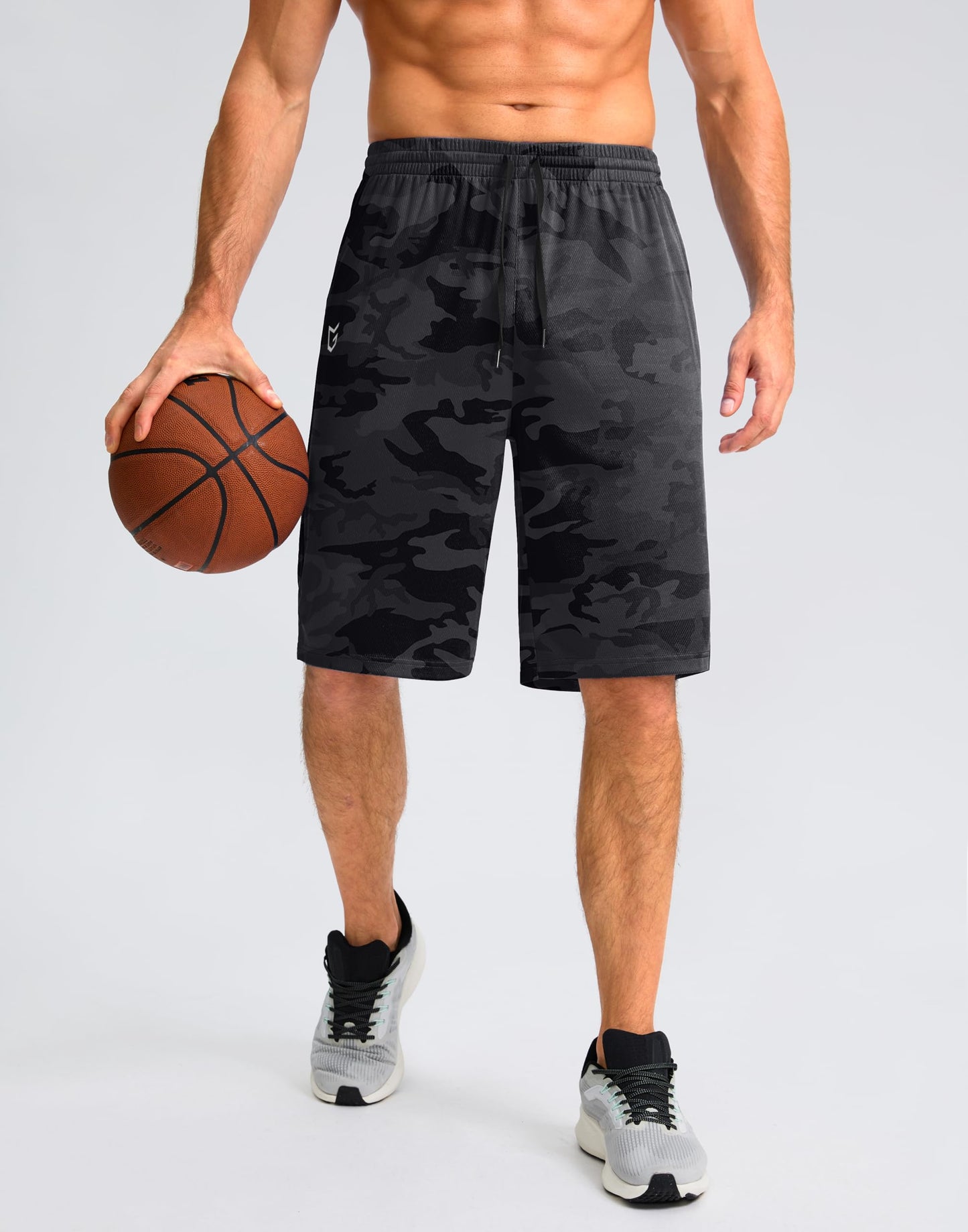 G Gradual Men's Athletic Shorts with Pockets 9" / 11" Long Basketball Shorts Lightweight Quick Dry Gym Workout Shorts for Men(Gray Camo,XL)