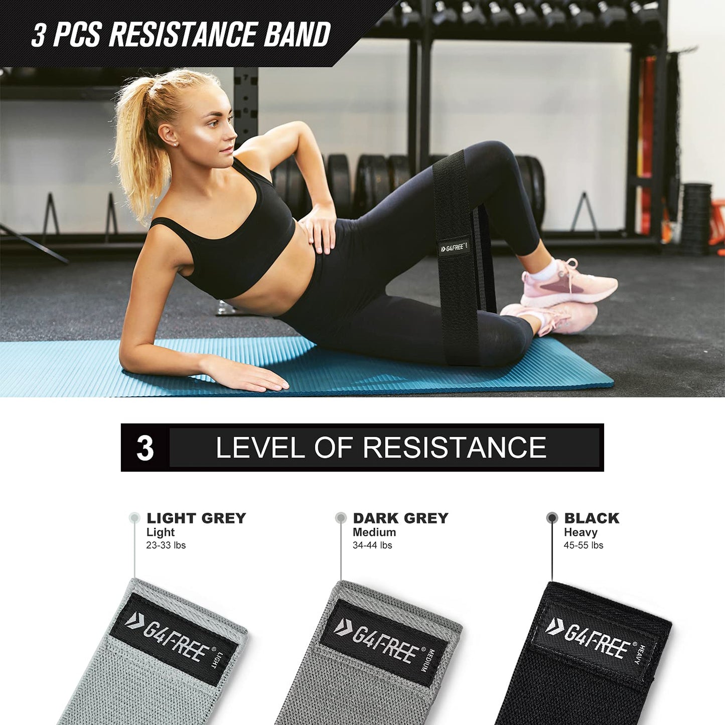 G4Free 7pcs Barbell Pad Set for Squat, Hip Thrusts, Lunges Standard Olympic Bars with 2 Gym Ankle Safety Straps, 3 Hip Resistance Bands, Barbell Pad and Carry Bag(Black)