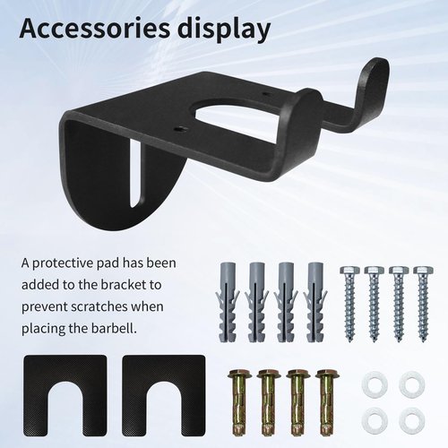 Olympic Barbell Hanger, Barbell Holder Wall Mount Black Powder Coated, Barbell Storage 1 Hook, Garage Gym Bar Wall Rack, Space Saving Commercial or Home Gym Accessory Holds Under 34mm Bar Size, 2PCS