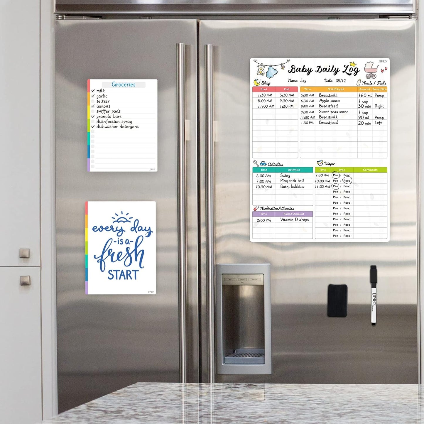 Newborn Baby or Toddler First Foods Tracker Whiteboard-Magnetic Dry Erase Daily Food Log-Reusable Daily Planner Chart to Log Feeding Food/Food Checklist/to-Do List - for New Parents,Nanny, Babysitter