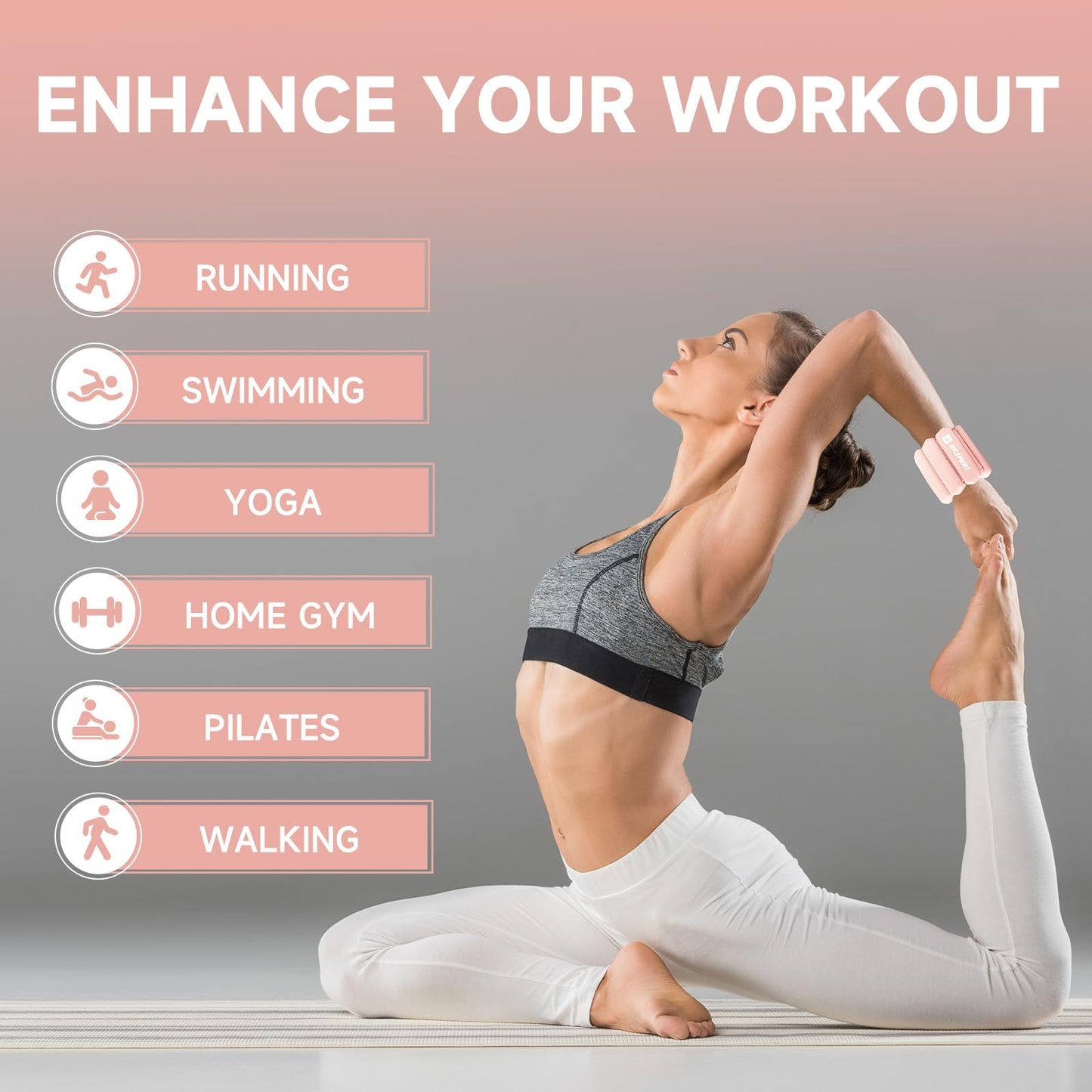 AKSPORT Wrist Weights for Women, Adjustable Ankle Weights Set of 2 (1lbs each), Wrist and Ankle Weights for Walking, Pilates, Yoga, Gym, Home Workouts, Strength Training