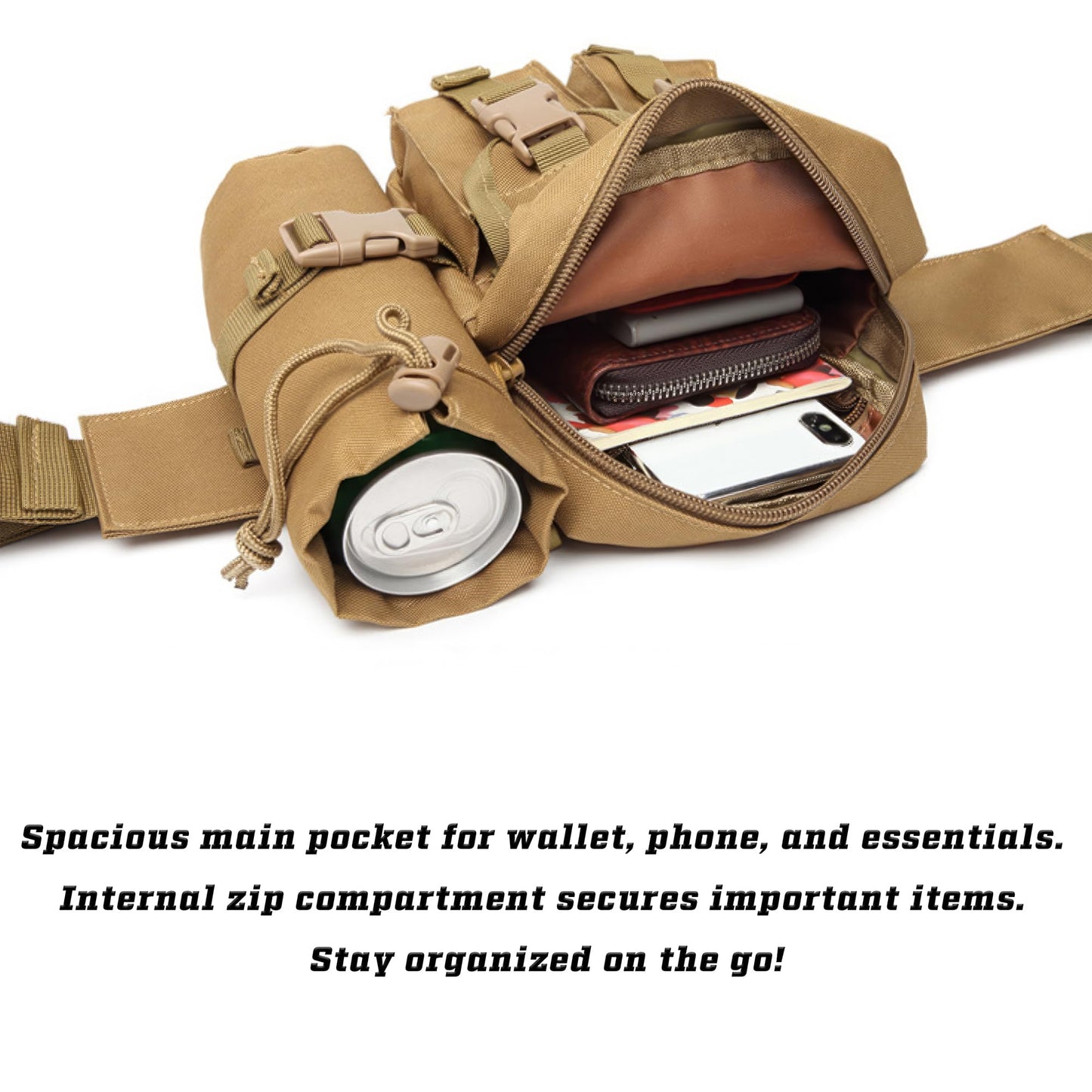 Piscorush Tactical Waist Pack with Water Bottle Holder Versatile and Waterproof Military Fanny Pack Utility Belt for Outdoor Hiking Camping Fishing (Khaki)