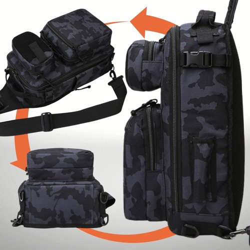 OVER GROUND Tactical Fishing Chest Sling Bags Bottle Holder & Key Ring Strap, Military Large Capacity Molle Camouflage Outdoor Backpack (Green Black Camo)