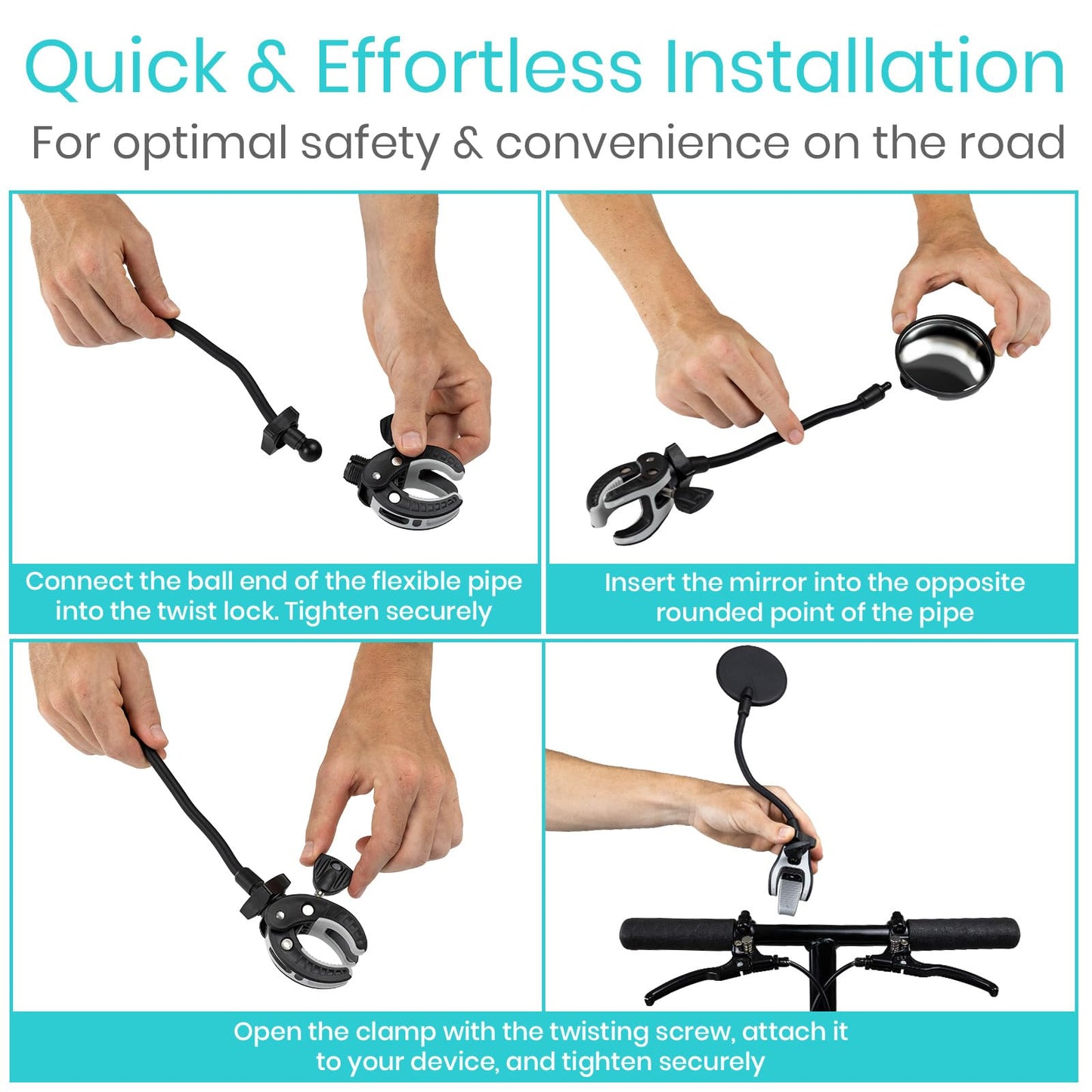 Vive Rear-View Side Mirror - Designed for Scooters, Bikes, Motor Vehicles, Bicycles, Handlebars - Clamp On Scratch Resistant Glass - 360 Rotatable, Adjustable, Universal Fit, Wide Angle Safety Support