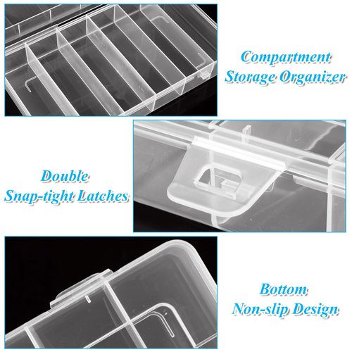 LDXDRU 10 Pack 6 Grids Tackle Box Organizer, Plastic Organizer Box, Clear Organizer Box with Dividers, Plastic Compartment Storage Box for Craft, Beads, Jewelry, Bait, Small Part