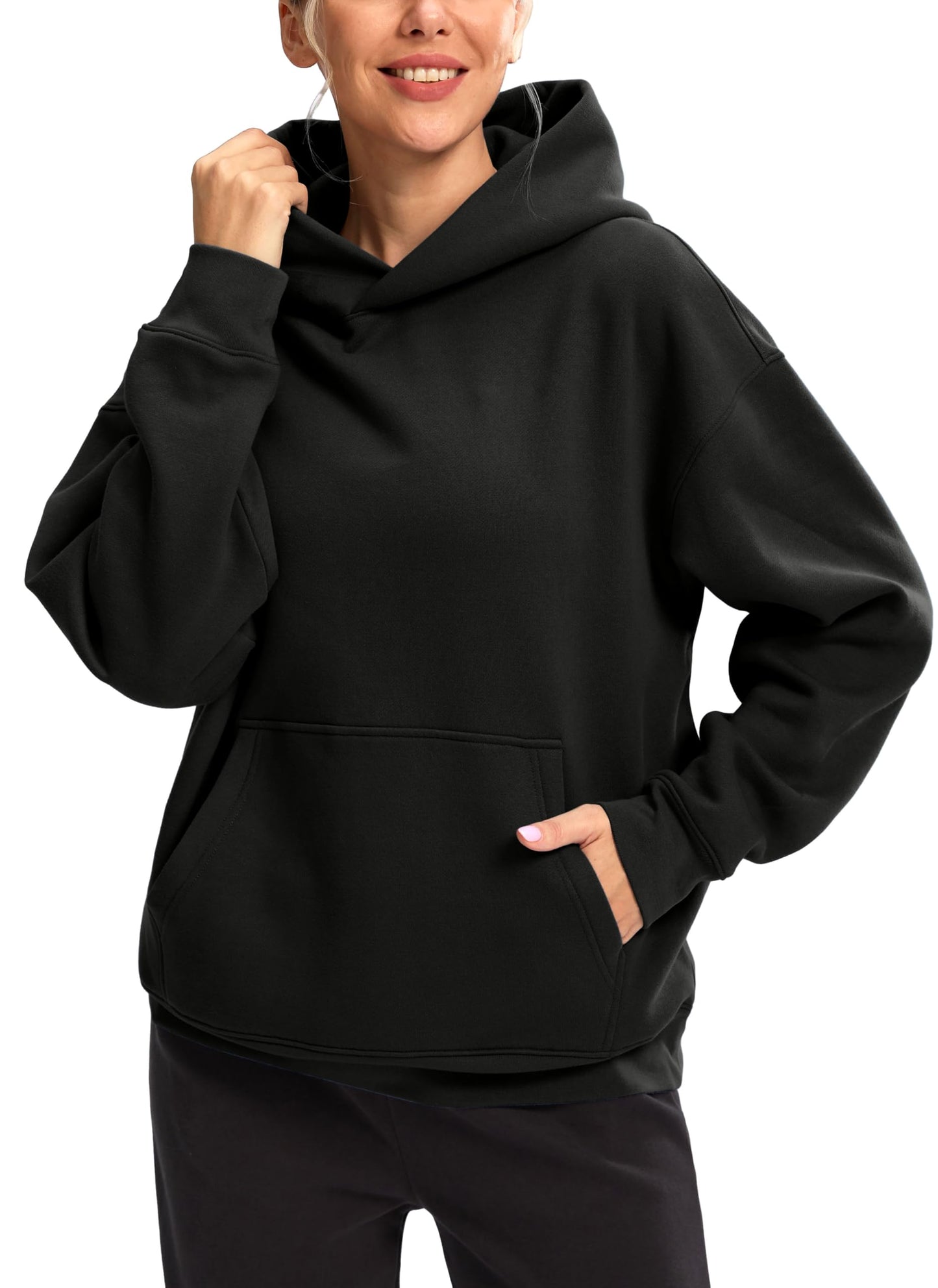 G Gradual Hoodies for Women Oversized Fleece Sweatshirt with Pocket Loose Fit Casual Athletic Workout Pullover, Black, Medium
