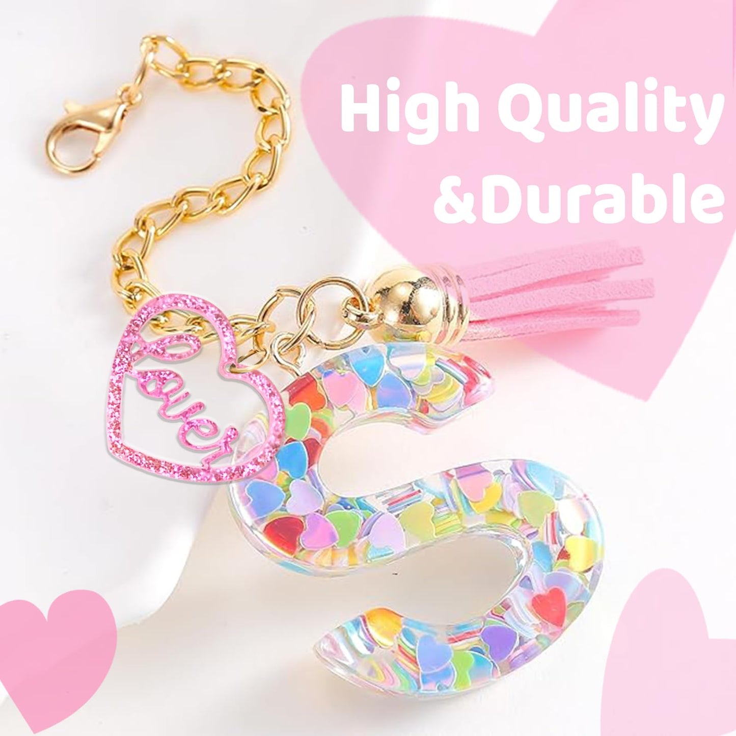 Fabenyok Letter Charm Accessories for Stanley Cup, Cute Initial Letter Keychain Handle Charm with Love for Stanley Tumbler for Women Girls (Pink, Letter S)