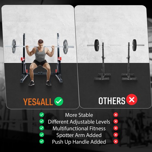 Yes4All Adjustable Squat Rack, 690 LBS Multifunctional Barbell Stand for Home Gym, Weight Lifting, Portable Bench Press Rack