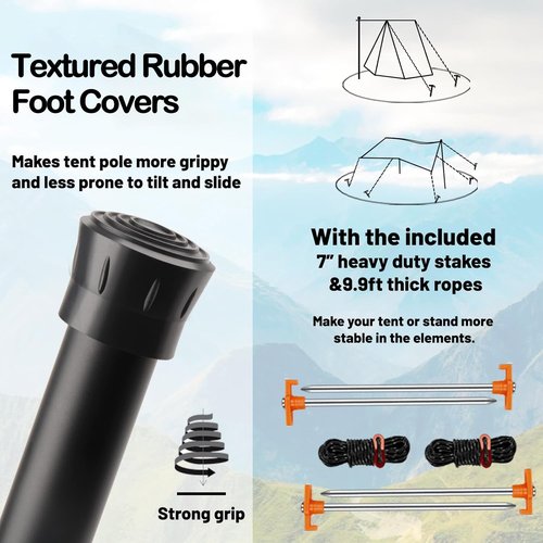 Tarp Poles Heavy Duty Adjustable, AVOFOREST Aviation Aluminum 8.7FT Tent Poles Lengthen and Thicken with Protection Cap Awning Poles Set of 2 for Hiking