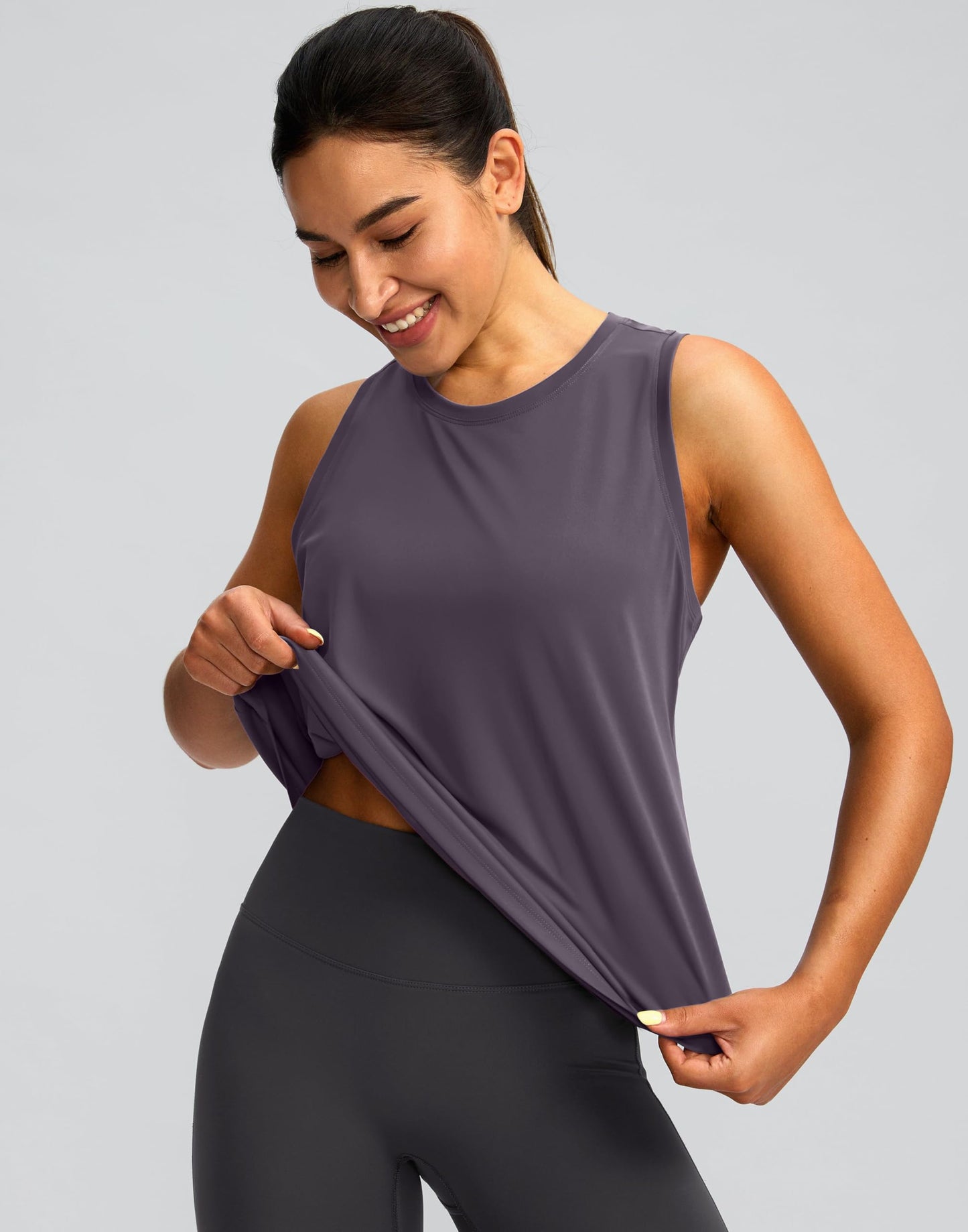 Women's Workout Tops Racerback Athletic Tank Tops Sleeveless Loose Fit Yoga Running Gym Shirts for Women(Purple Grey,XL)