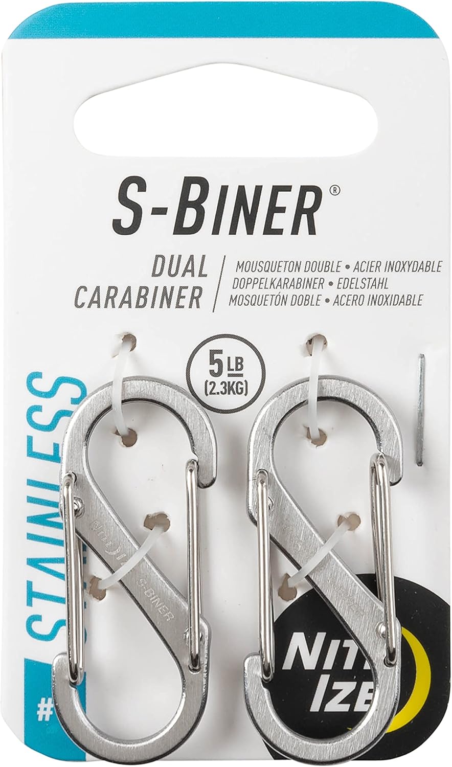 Nite Ize Size-1 S-Biner Dual Carabiner, Stainless-Steel, 2-Pack