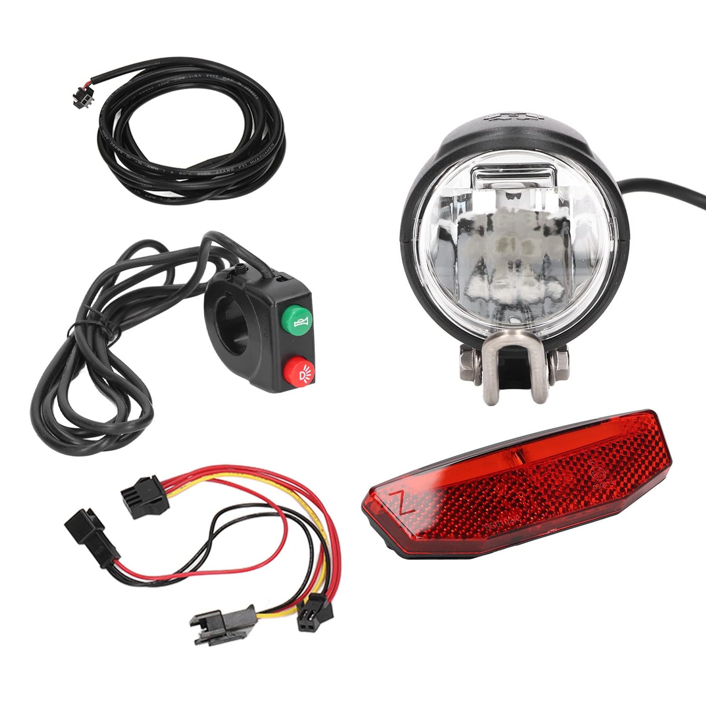Bike Headlight and Tail Light Kit, Electric Bike Horn Headlight and Tail Light Kit DK11 Aluminum Alloy Plastic Electric Bike Lights Set for Upgrade