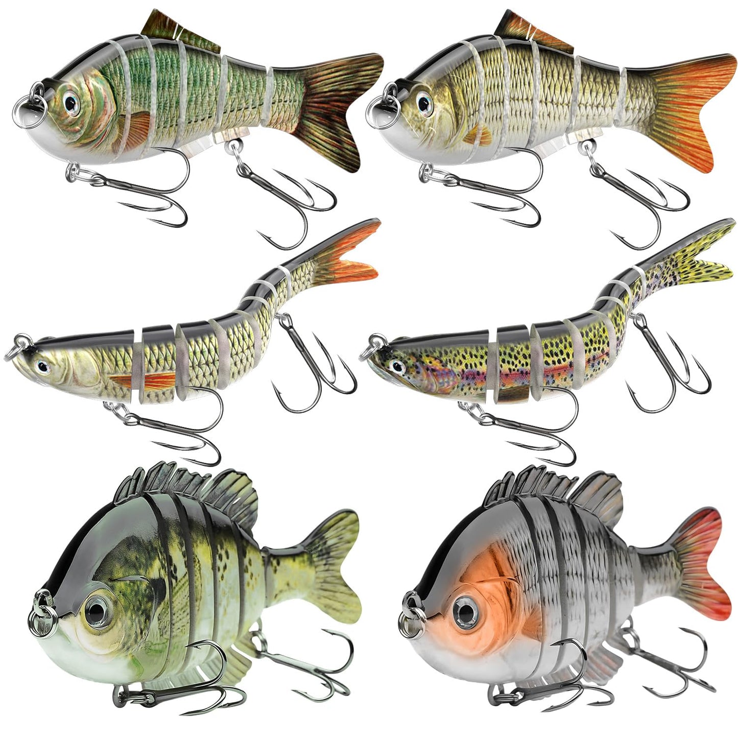 Fishing Lures for Freshwater and Saltwater, CHSMONB 6 Pcs Slow Sinking Most Lifelike Jointed Swimbait for Bass Trout Crappie Walleye Pike, Amazing Gifts for Men and Family