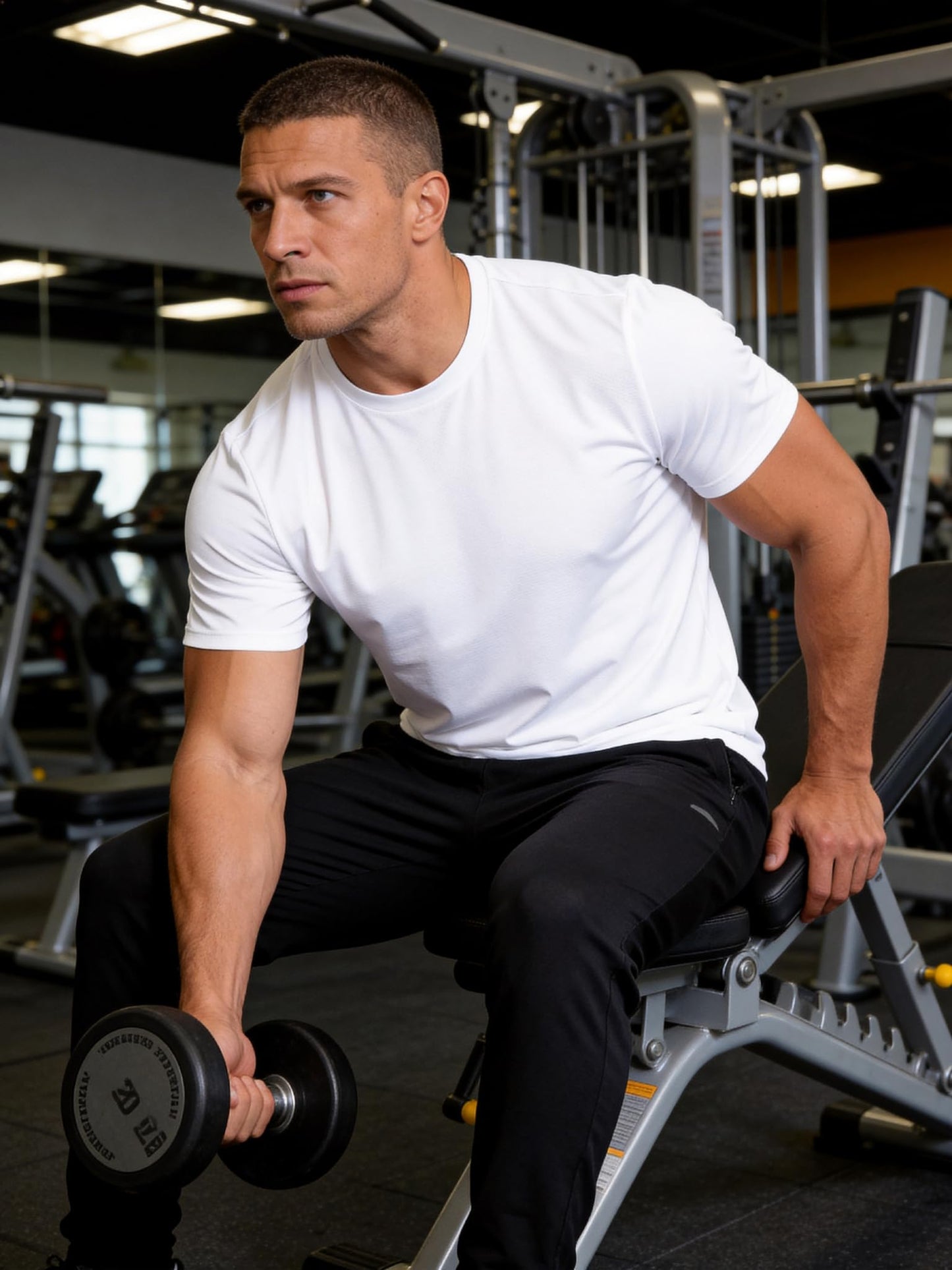 YumiDay Men's Dry Fit Workout Shirt, 4-Way Stretch Short Sleeve Gym Tee, High Elasticity Moisture Wicking Athletic Top for Running, Weightlifting & Training(White/02,L)