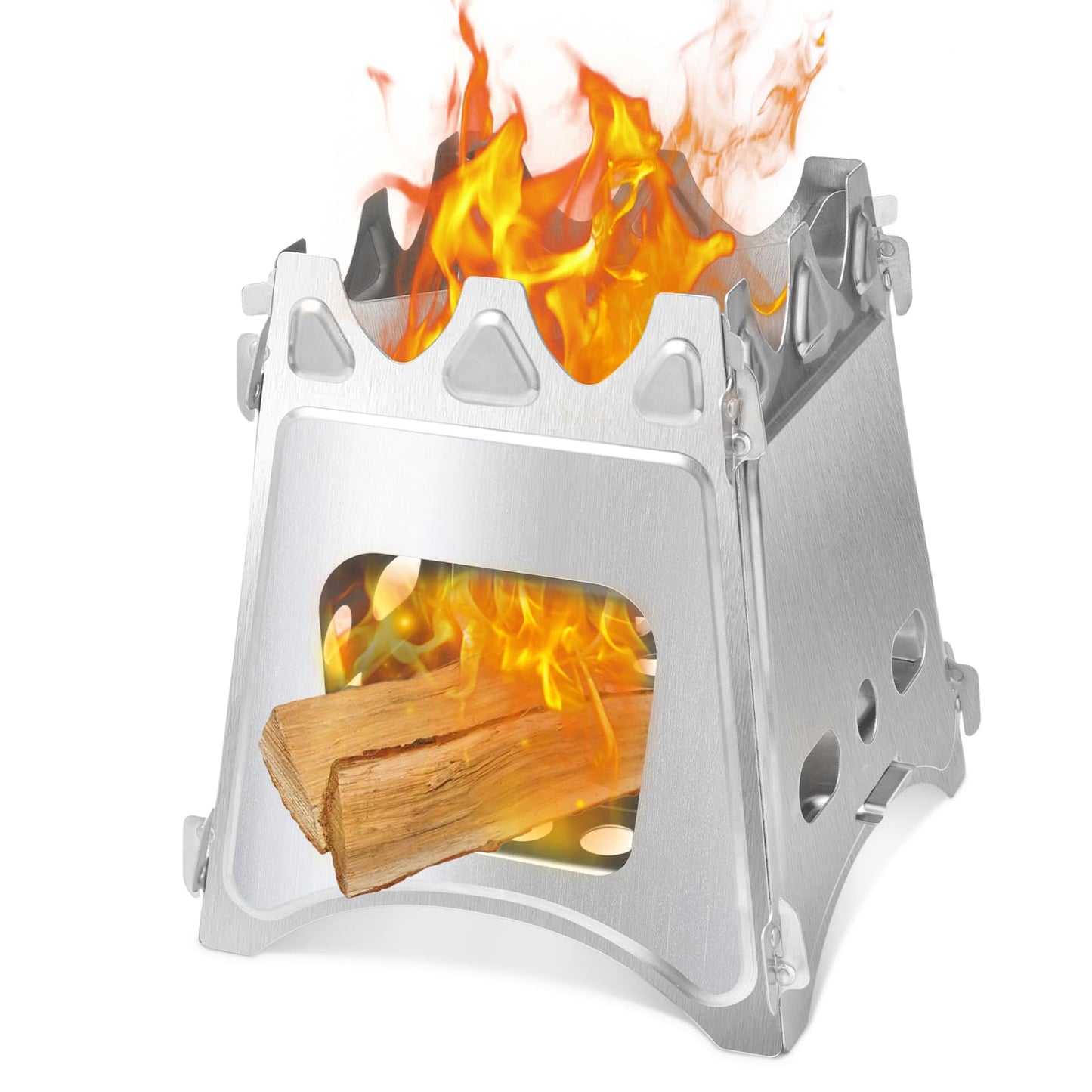 FAMJOALE Folding Wood Burning Stove, Outdoor Portable Camping Stove, Wood Backpacking Stove, Stainless Steel Hiking Stove for BBQ Picnic