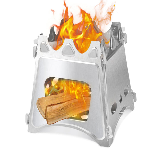 FAMJOALE Folding Wood Burning Stove, Outdoor Portable Camping Stove, Wood Backpacking Stove, Stainless Steel Hiking Stove for BBQ Picnic