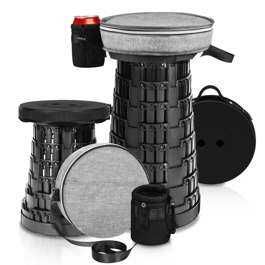 Fuairmee Collapsible Stool - Upgraded with 3 Slides Load Capacity 600lbs, Folding Camping Stool with 3-in-1 Carry Bag, Lightweight Sturdy Retractable Suitable for Camping Fishing Hiking BBQ (Black)