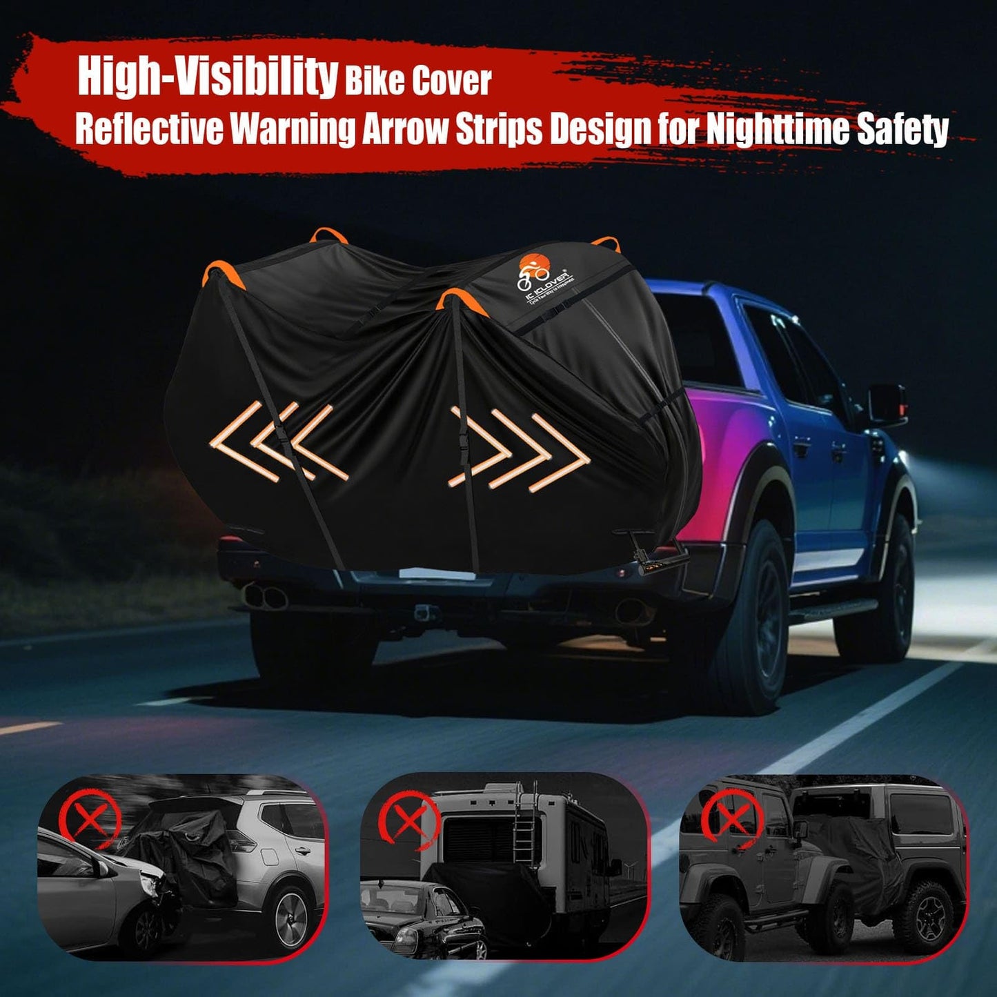 IC ICLOVER Bike Cover for Transport on Rack, Bicycle Covers for 2 Bikes on Rear Bike Rack, 600D Outdoor Storage Bike Travel Cover on Hitch, Waterproof Bike Rack Covers for 2 Bikes on Car Bike Rack