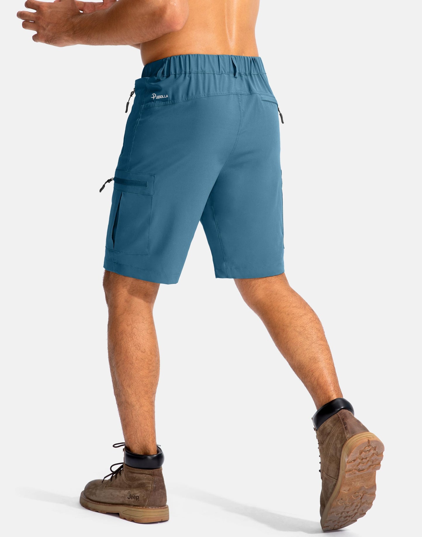 Pudolla Men's Hiking Cargo Shorts 9" Lightweight Outdoor Work Shorts for Men Travel Golf Camping Casual with 5 Zipper Pockets(Sea Blue Medium)