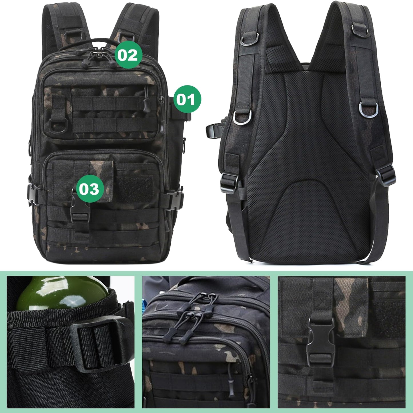 FishingPepo Fishing Backpack Fishing Tackle Storage Bag Fishing Gear and Equipment with Rod Holder Fishing Tackle Shoulder Sling Bag Backpack for Outdoor Fishing, Hunting, Hiking (Black)