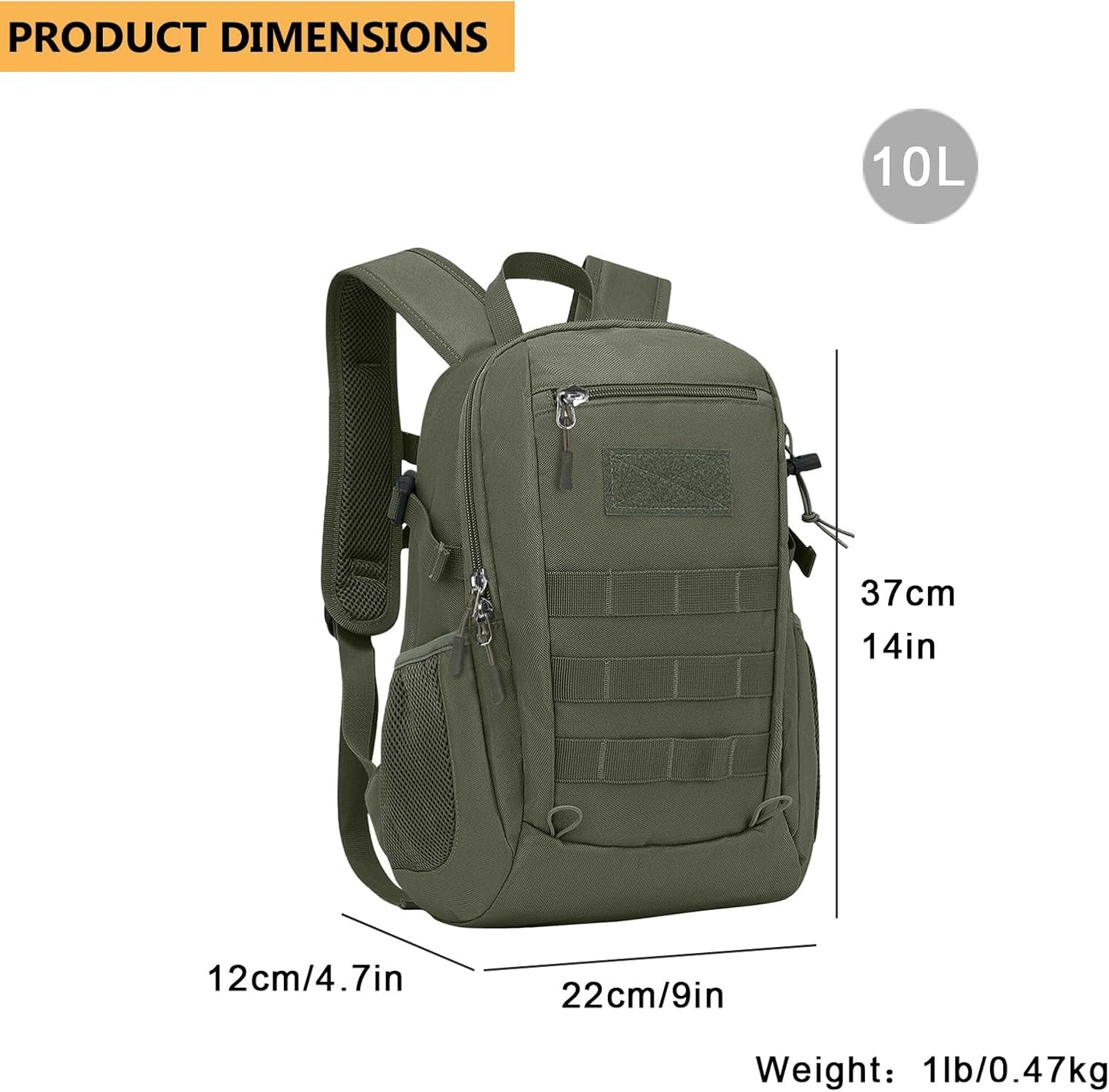 ArcEnCiel 10L/20L Mini X-Small Tactical Backpack MOLLE Daypack Gear Pack Camping Bag with Patch