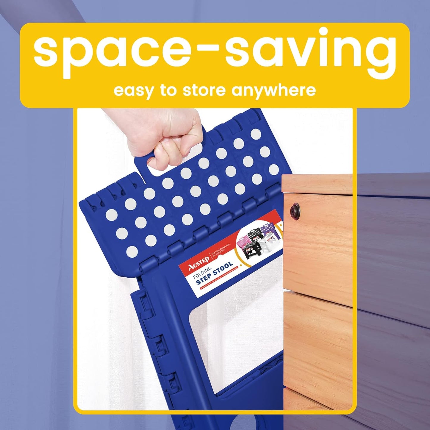 ACSTEP Folding Step Stool Foldable Stool 7.5 Inch Height Kids Step Stool, 300 lb Capacity Plastic Collapsible Stool, Stepping Stool with Handle Black Small Step Stool, Foot Stool Suitable for Kitchen