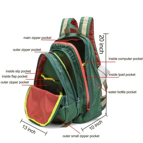 DORIS&JACKY UNISEX Campus Backpack Large Capacity Travel Casual Daypack For Women (Large-Green)