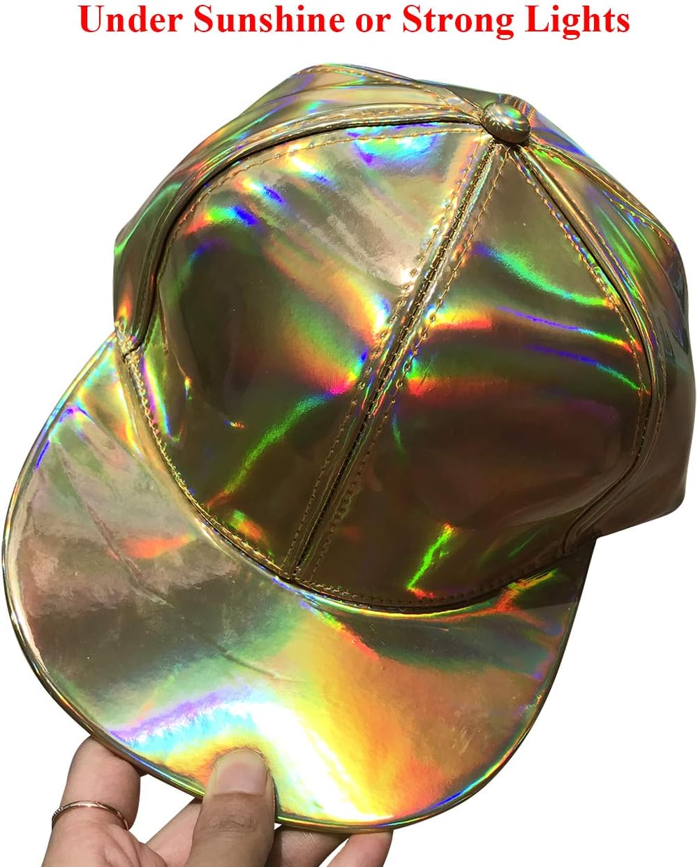 FALETO Adjustable Shiny Holographic Baseball Cap Rainbow Reflective Hip Hop Rave Hat Metallic Casual Cap