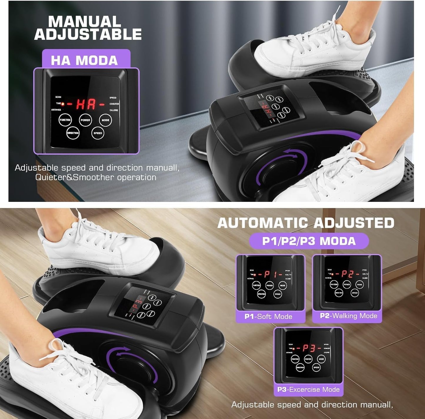 ANCHEER Under Desk Elliptical Machine, Electric Seated Pedal Exerciser, Mini Elliptical Machines for Seniors, LCD Display Monitor, Remote Control, Leg Exerciser for Home (Training Purple)