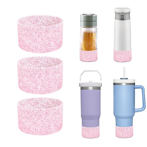 Chihutown 3pcs Bling Cup Boot, Pink Silicone Water Bottle Boot, Reduces Noise Water Bottle Bottom Protector