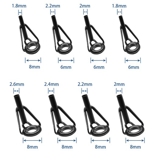 Litoexpe 8 Pieces Fishing Rod Tip Repair Kit, Black Stainless Steel Ceramic Guides Ring Fishing Pole Eyelets Repair Kit