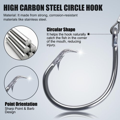 CWSDXM 2 Pack Pre-Tied Shark Fishing Hook Rigs Heavy Duty Stainless Leader Wire and Big Game Circle Hooks 14/0 16/0 18/0 Ideal for Deep Sea Fishing Shark Tuna Halibut (18/0-2 PCS)
