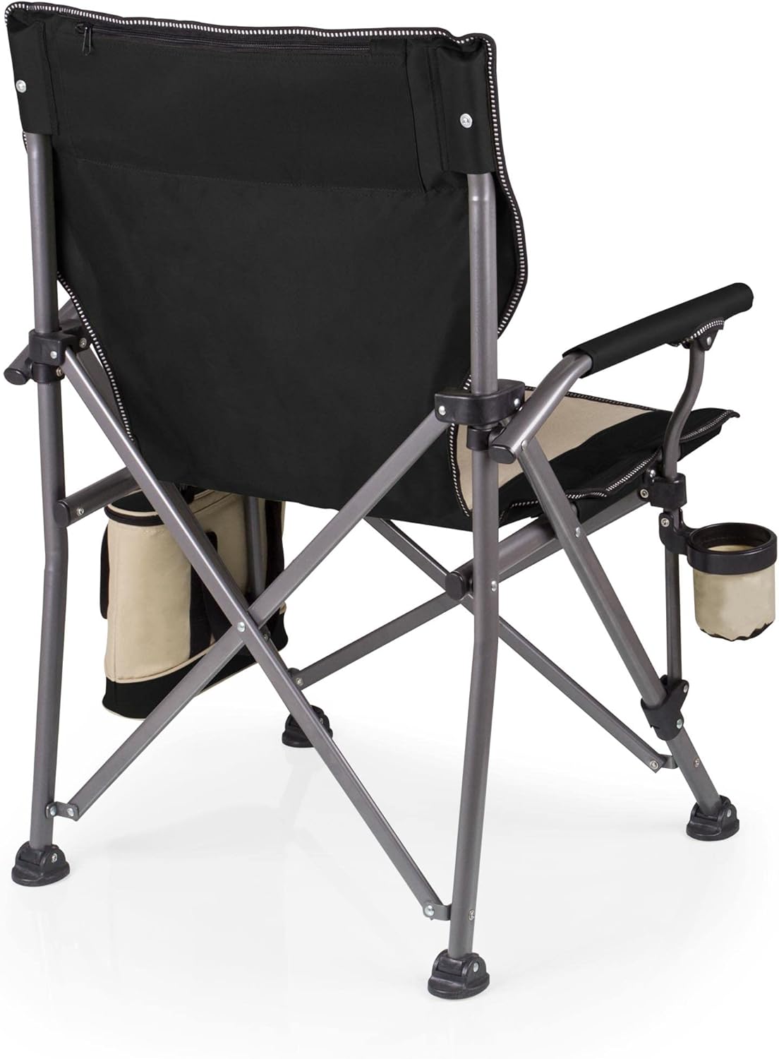 PICNIC TIME Outlander XL Heavy Duty Folding Camping Chair with Insulated Cooler, Oversized Portable Lawn, Beach & Camp Chair with Cup Holder, Storage Pocket, Carry Bag, 400 lb Capacity (Black)