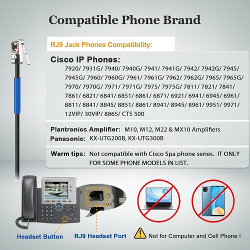 Callez Phone Headset for Cisco with Noise Cancelling Mic & Mute Switch, Dual RJ9 Corded Telephone Headsets Compatible with Cisco IP Phones 6941 6851 6945 7821 7841 7861 7942 7945 7962 7965 8811 8861