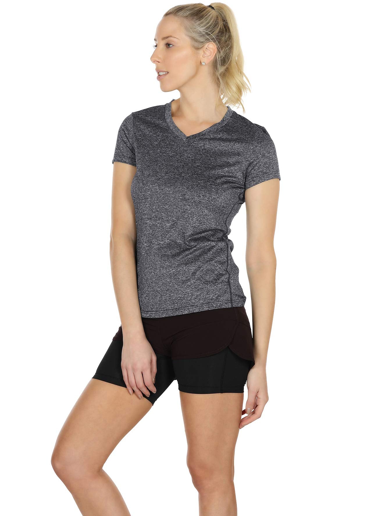 icyzone Workout Shirts Yoga Tops Activewear V-Neck T-Shirts for Women Running Fitness Sports Short Sleeve Tees (M, Royal Blue/Purple/Charcoal)